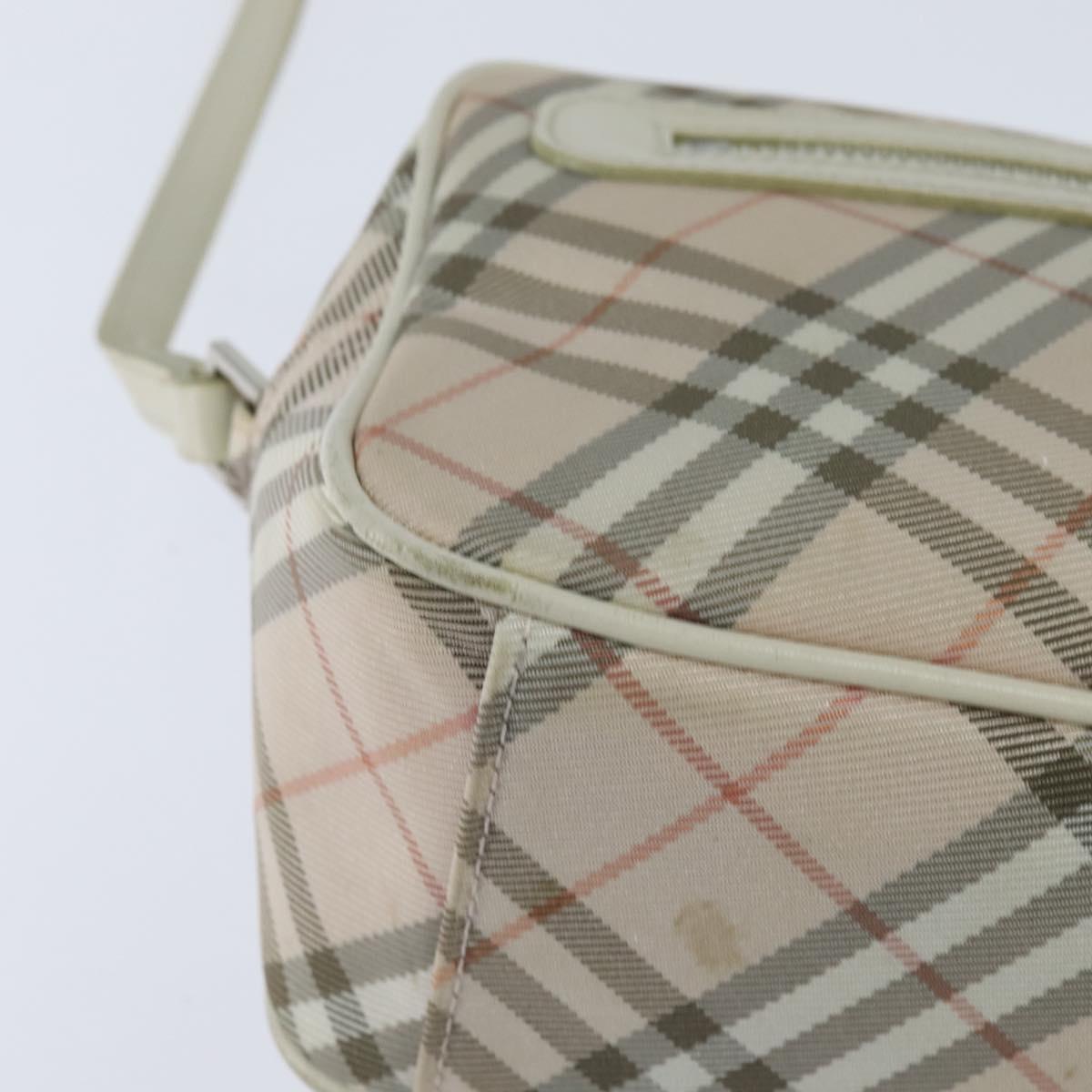 BURBERRY Nova Check Blue Label Shoulder Bag Canvas Beige Silver Auth bs30440