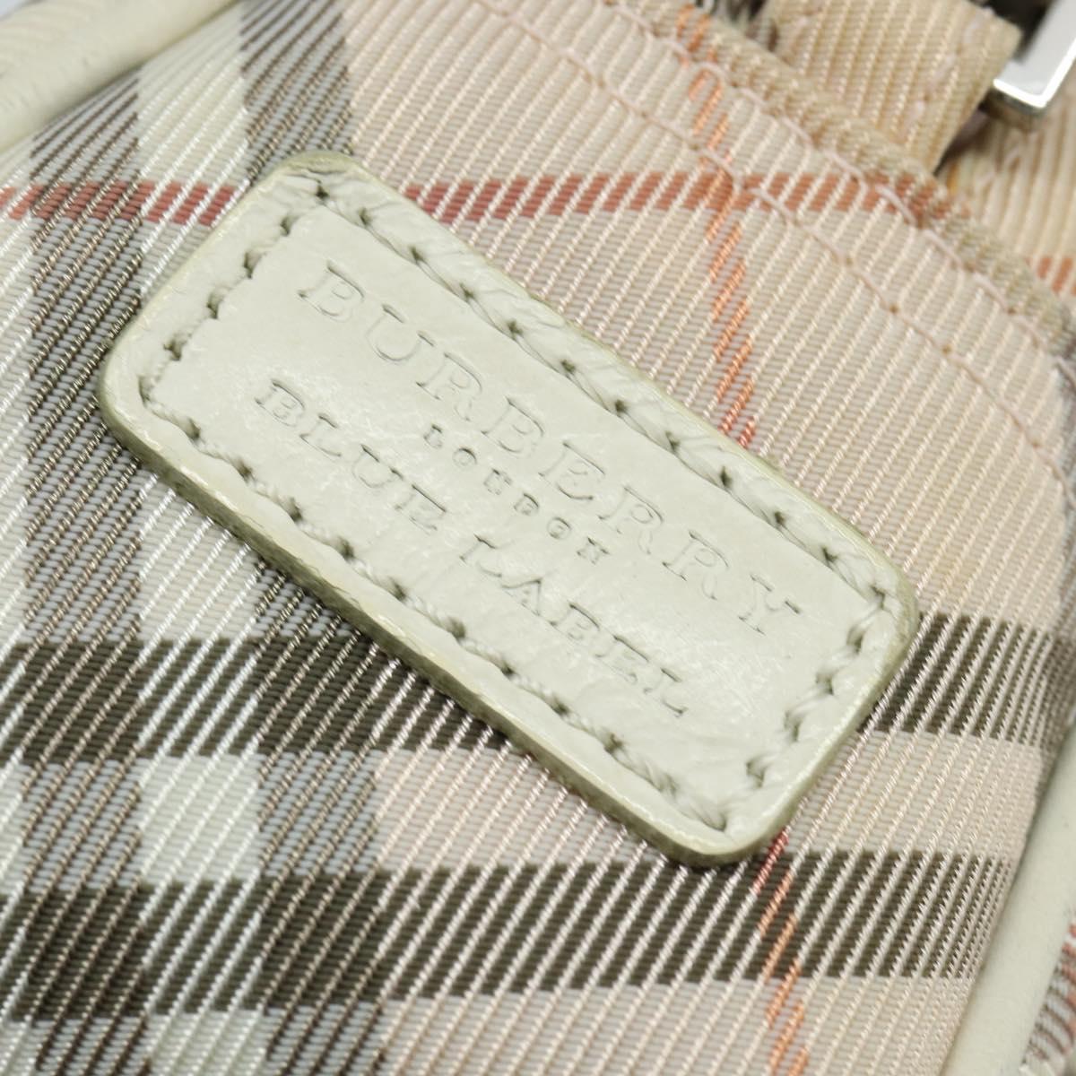 BURBERRY Nova Check Blue Label Shoulder Bag Canvas Beige Silver Auth bs30440