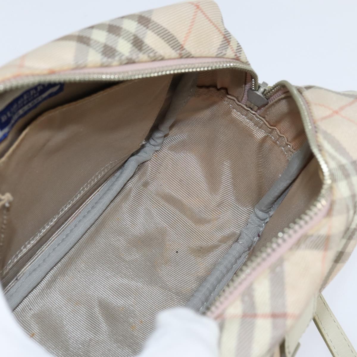 BURBERRY Nova Check Blue Label Shoulder Bag Canvas Beige Silver Auth bs30440