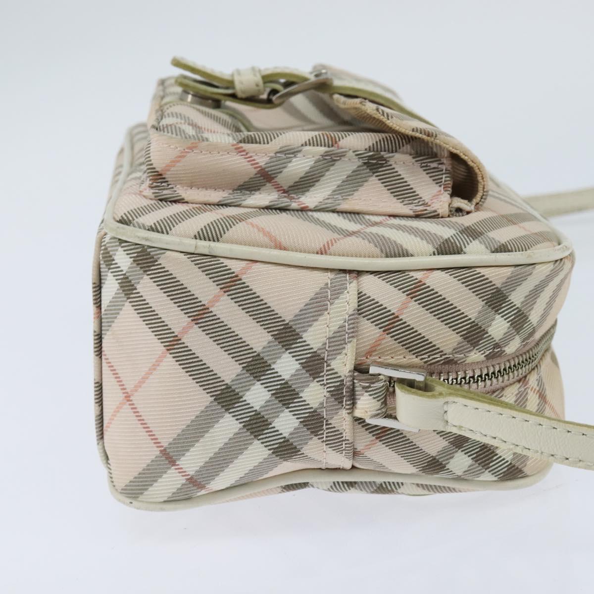 BURBERRY Nova Check Blue Label Shoulder Bag Canvas Beige Silver Auth bs30440