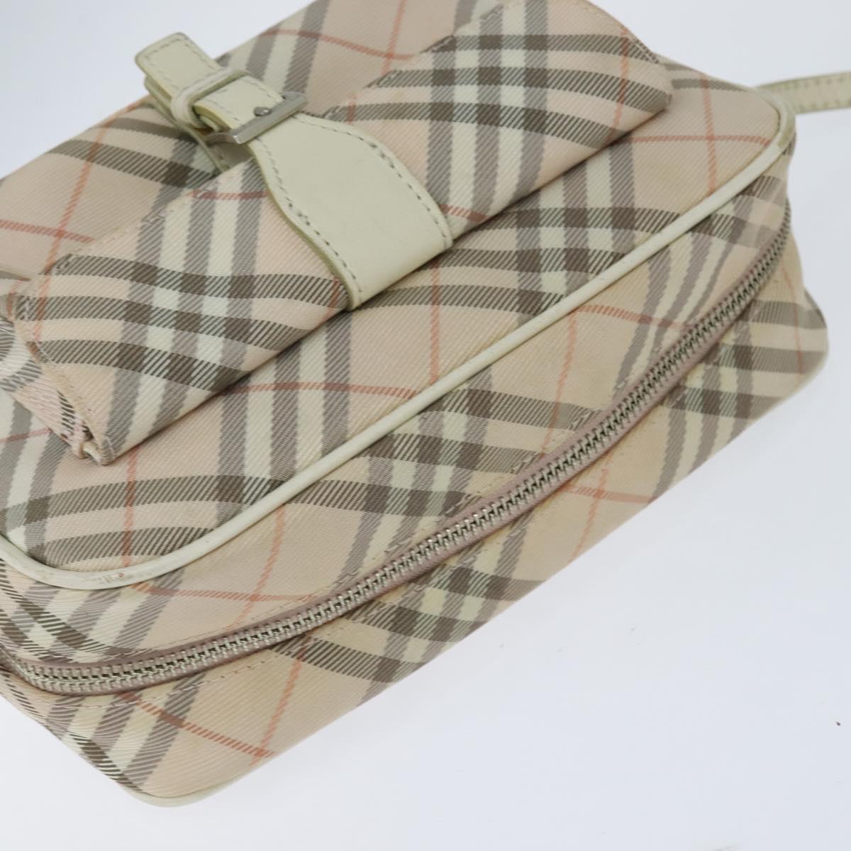 BURBERRY Nova Check Blue Label Shoulder Bag Canvas Beige Silver Auth bs30440