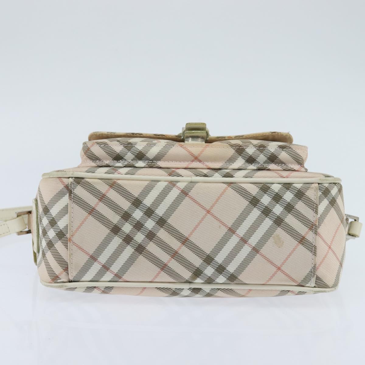 BURBERRY Nova Check Blue Label Shoulder Bag Canvas Beige Silver Auth bs30440