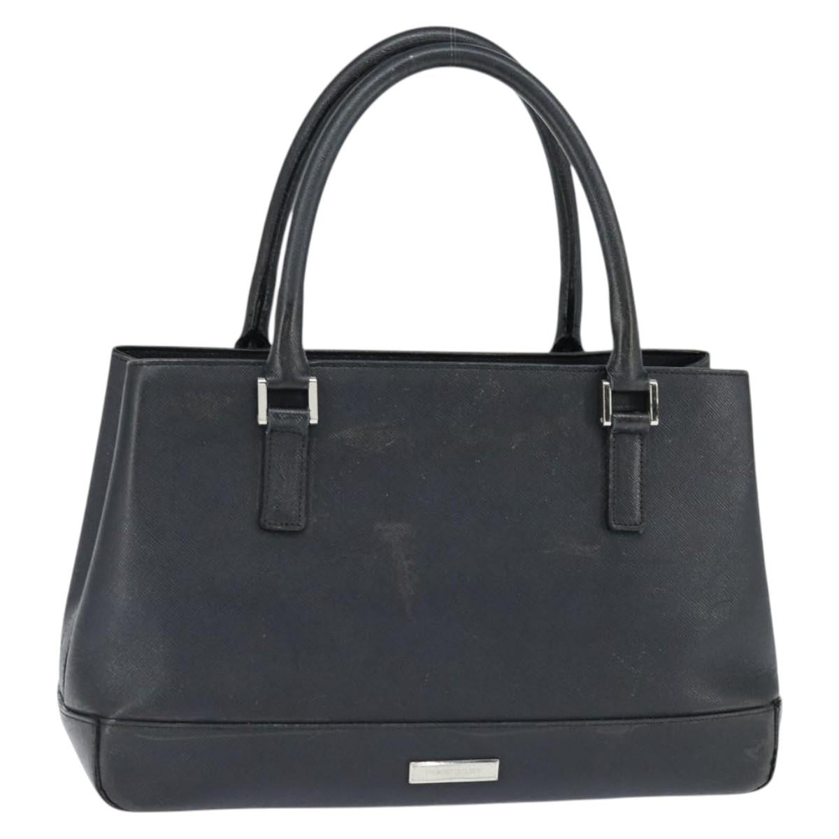 BURBERRY Hand Bag Leather Black Silver Auth bs30441