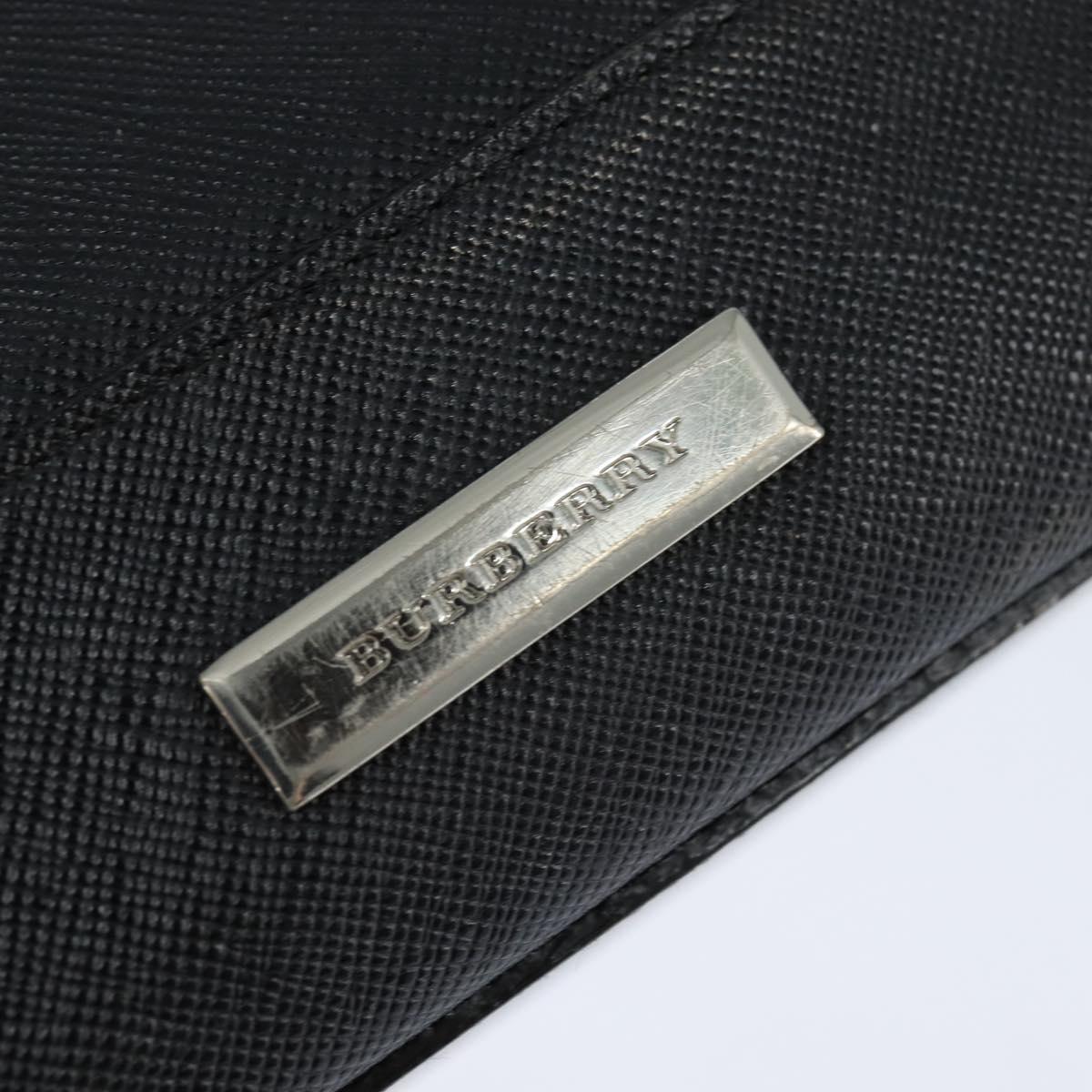 BURBERRY Hand Bag Leather Black Silver Auth bs30441