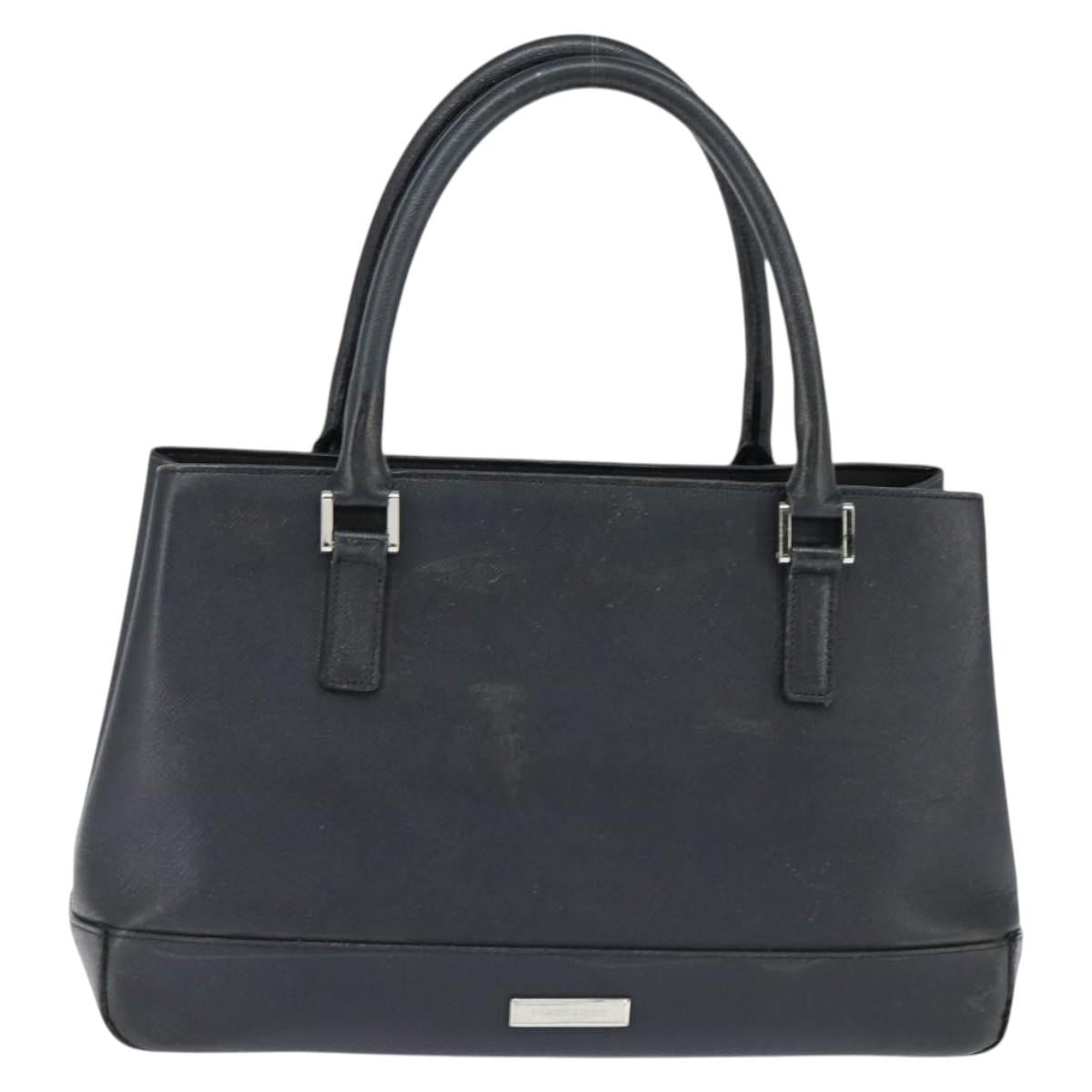 BURBERRY Hand Bag Leather Black Silver Auth bs30441