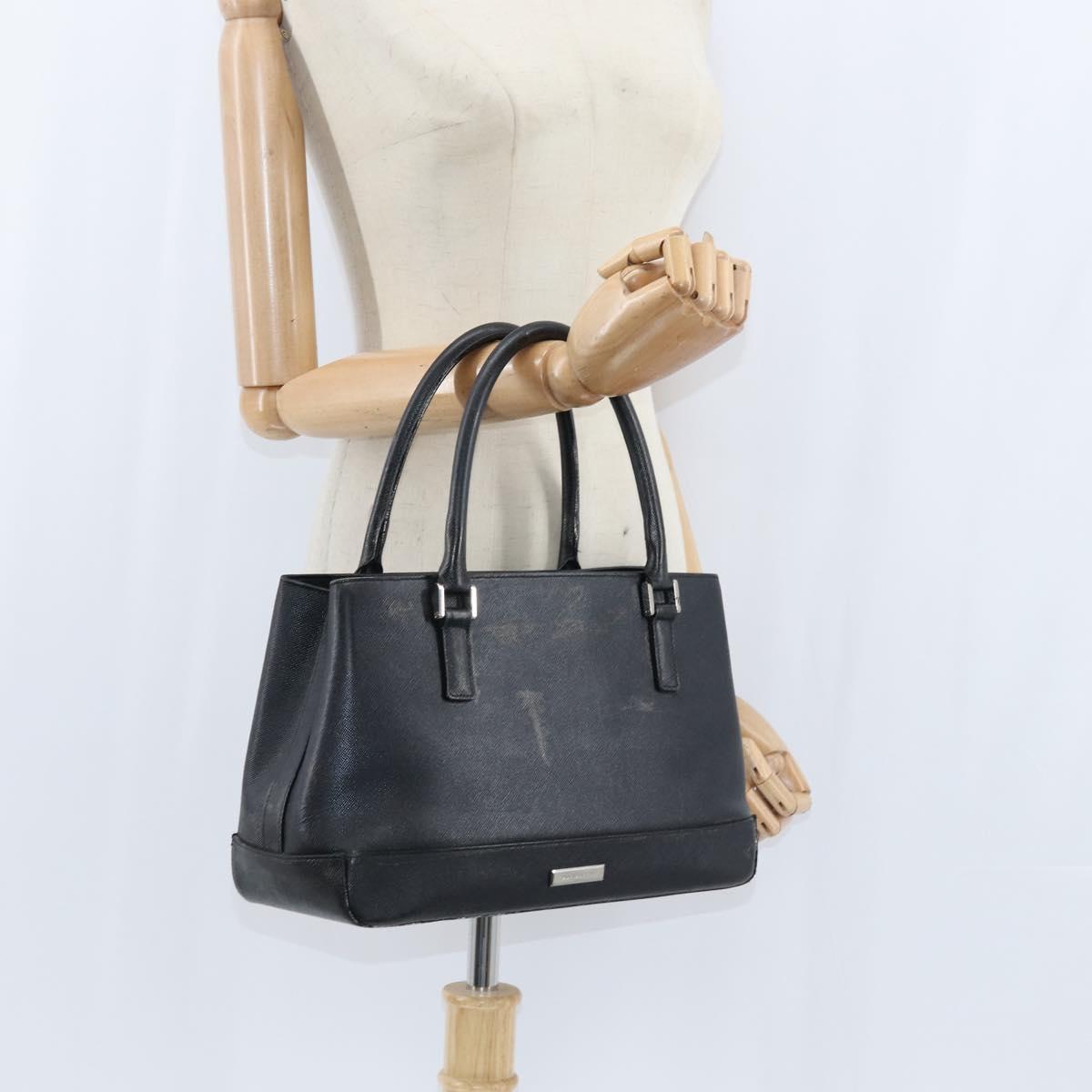 BURBERRY Hand Bag Leather Black Silver Auth bs30441