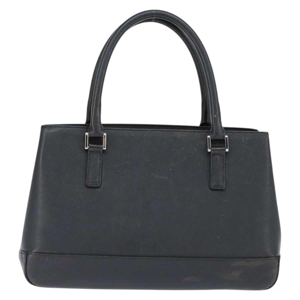 BURBERRY Hand Bag Leather Black Silver Auth bs30441