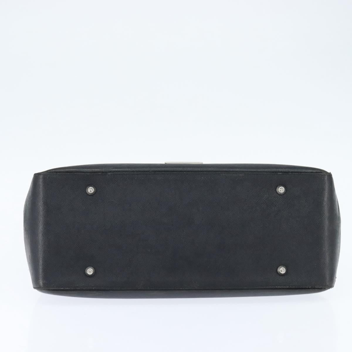 BURBERRY Hand Bag Leather Black Silver Auth bs30441