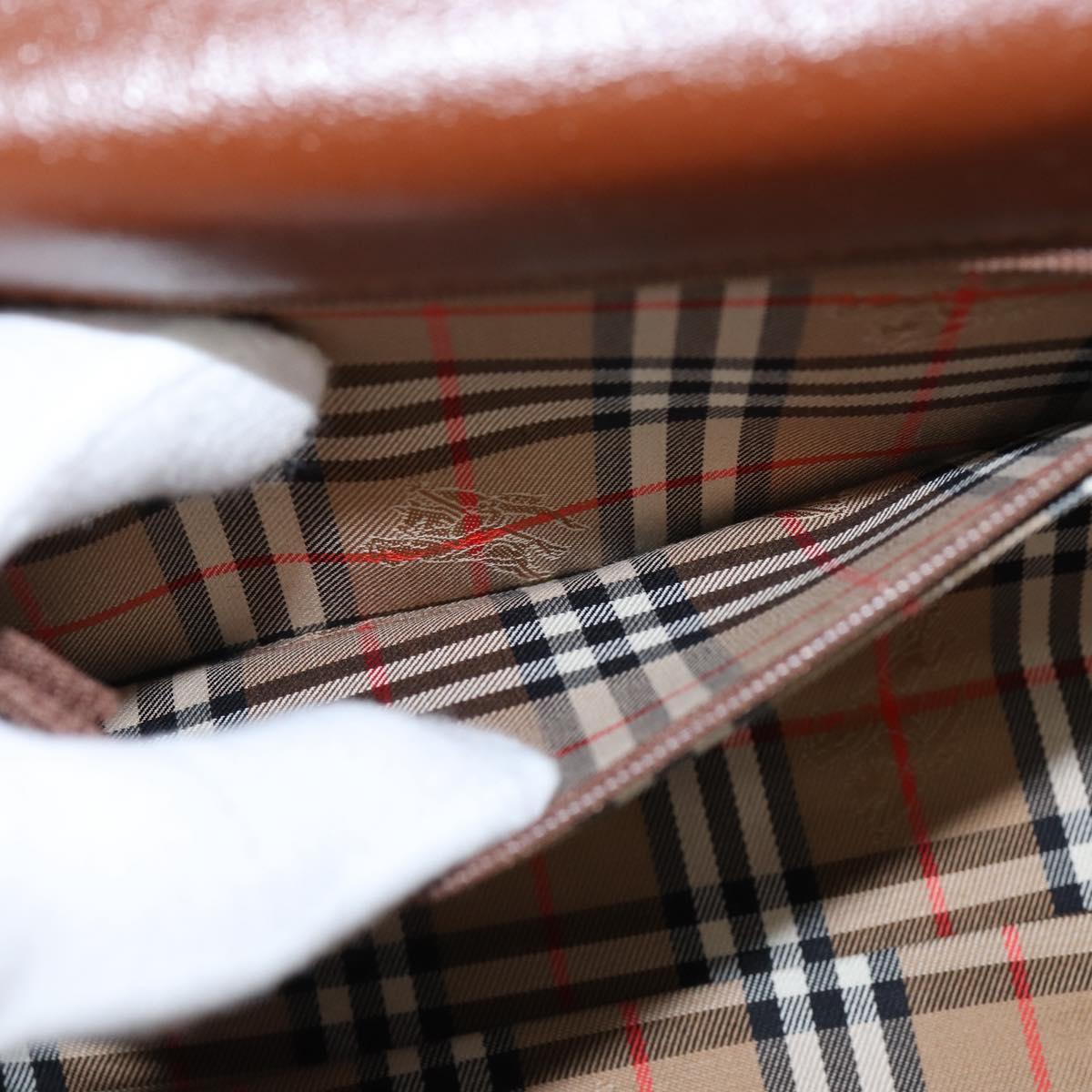 Burberrys Nova Check Hand Bag Leather 2way Brown Gold Auth bs30444