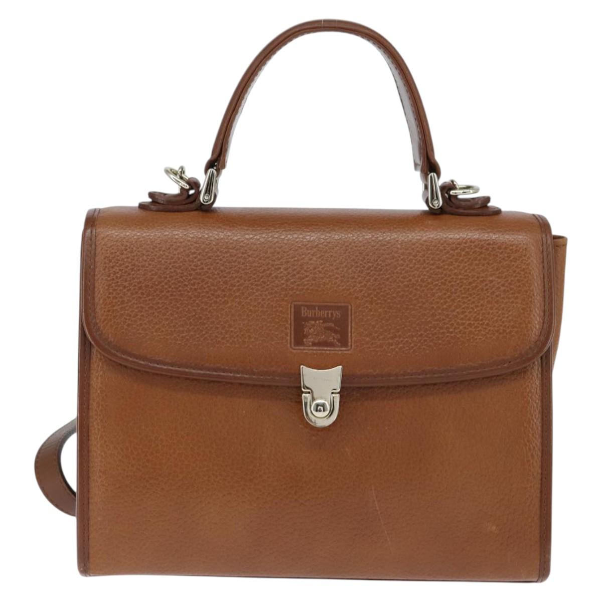 Burberrys Nova Check Hand Bag Leather 2way Brown Gold Auth bs30444