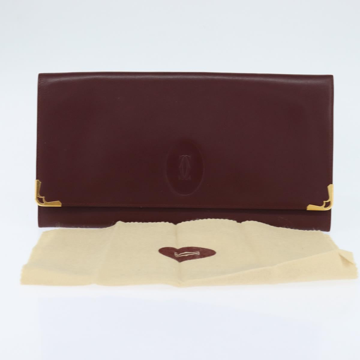 CARTIER Must Line Clutch Bag Leather Bordeaux Gold Auth bs30457