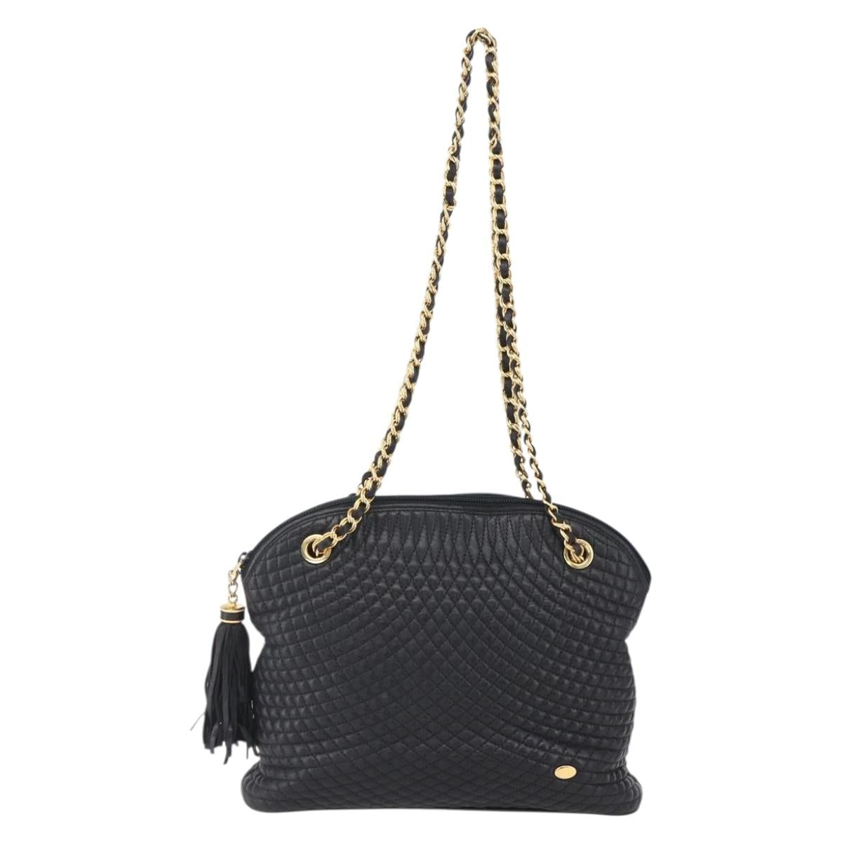 BALLY Chain Shoulder Bag Leather Black Auth bs30460