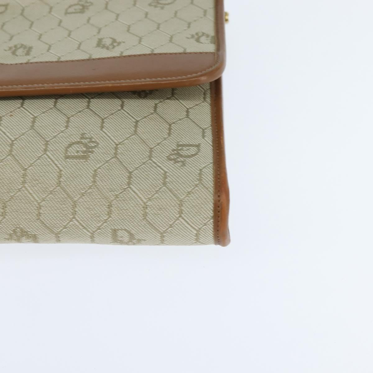 Christian Dior Honeycomb Canvas Chain Shoulder Bag Beige Auth bs30461