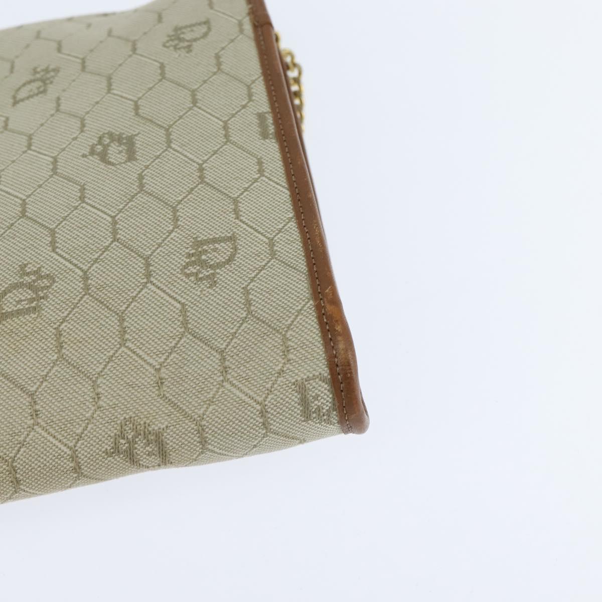 Christian Dior Honeycomb Canvas Chain Shoulder Bag Beige Auth bs30461