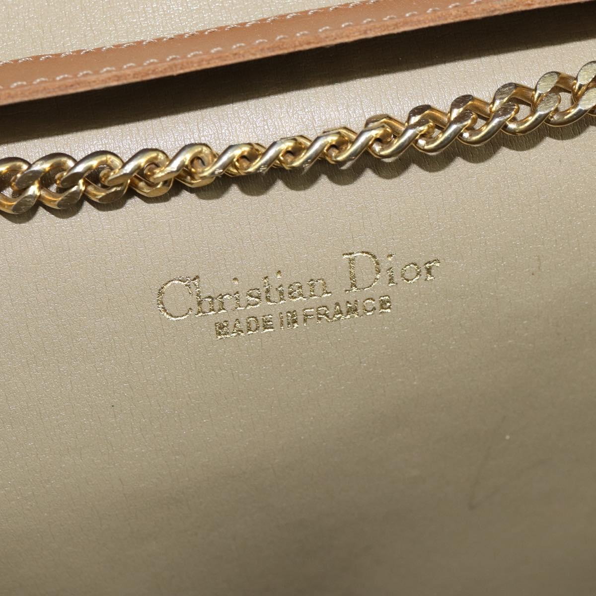Christian Dior Honeycomb Canvas Chain Shoulder Bag Beige Auth bs30461