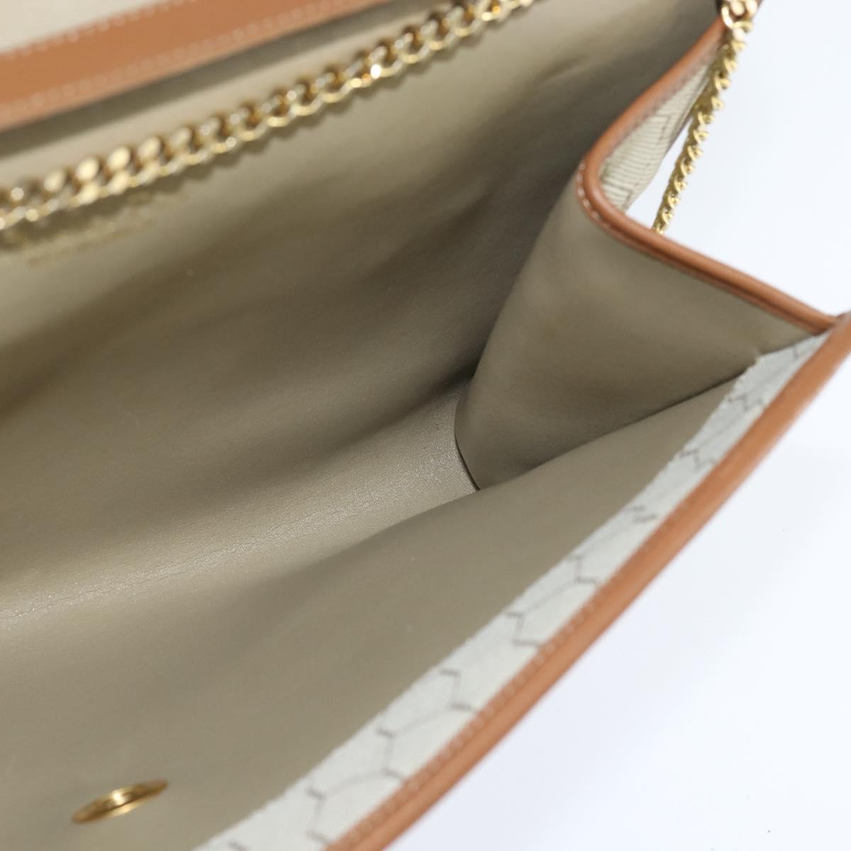 Christian Dior Honeycomb Canvas Chain Shoulder Bag Beige Auth bs30461
