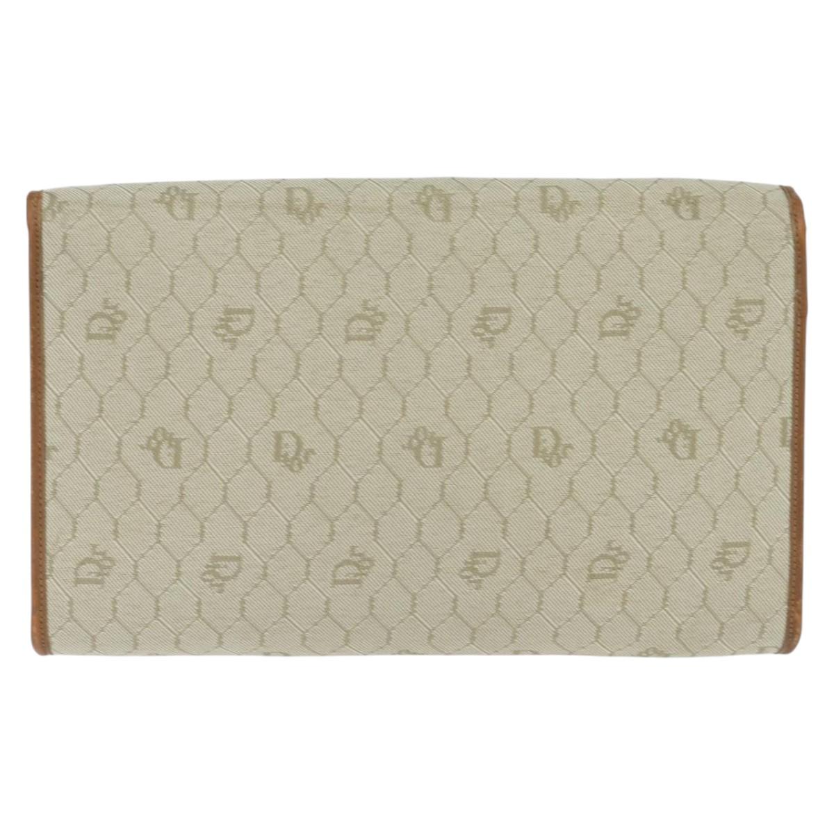 Christian Dior Honeycomb Canvas Chain Shoulder Bag Beige Auth bs30461