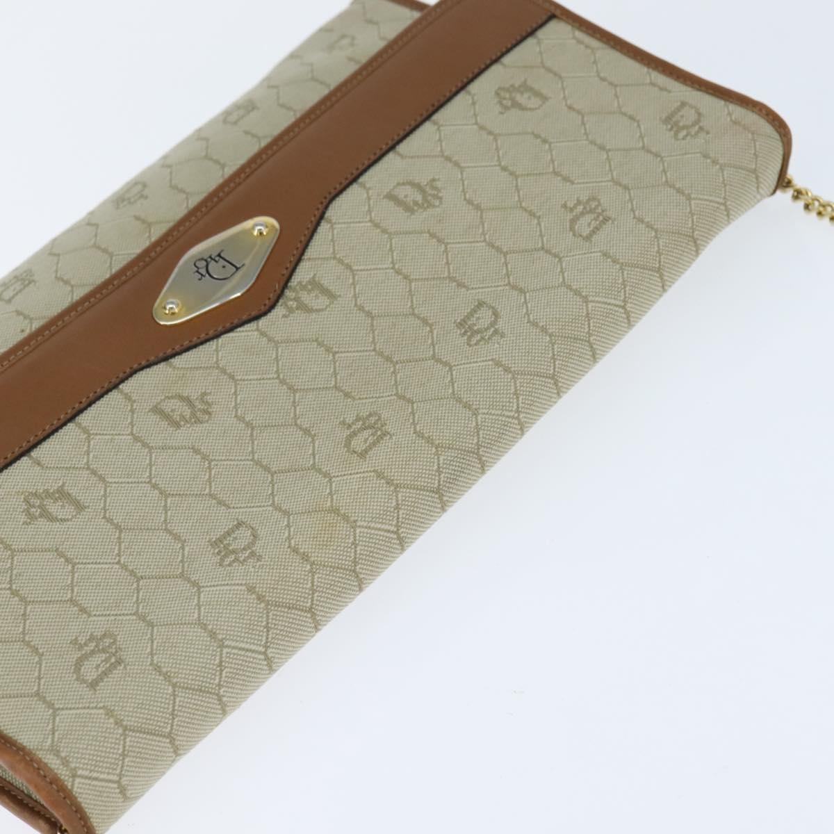 Christian Dior Honeycomb Canvas Chain Shoulder Bag Beige Auth bs30461