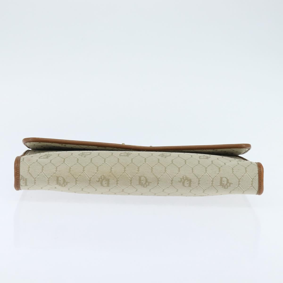 Christian Dior Honeycomb Canvas Chain Shoulder Bag Beige Auth bs30461