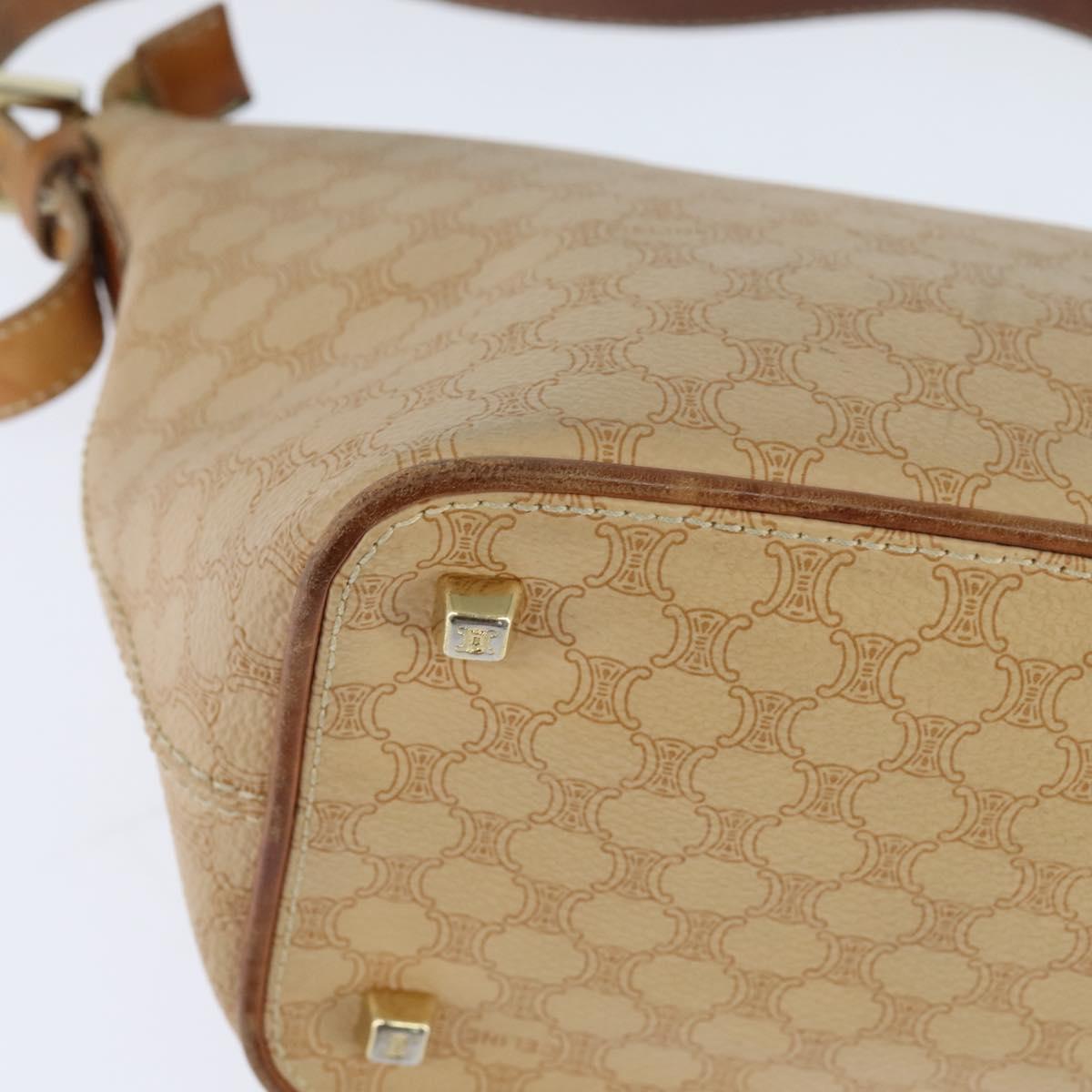 CELINE Macadam Canvas Shoulder Bag Beige Gold Auth bs30462