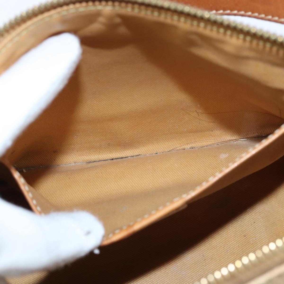 CELINE Macadam Canvas Shoulder Bag Beige Gold Auth bs30462