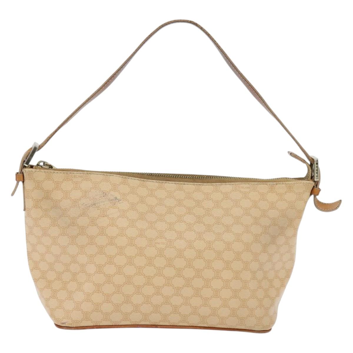 CELINE Macadam Canvas Shoulder Bag Beige Gold Auth bs30462