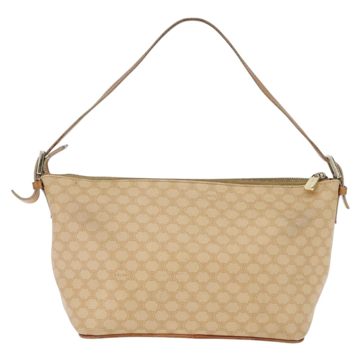 CELINE Macadam Canvas Shoulder Bag Beige Gold Auth bs30462