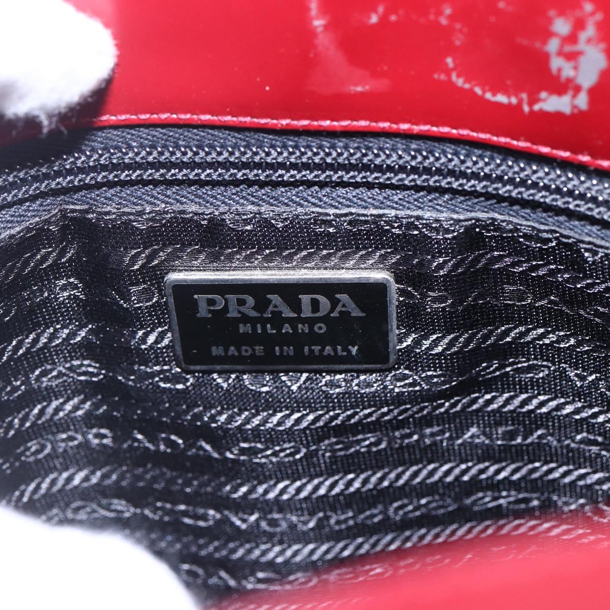 PRADA Tote Bag Enamel Red Silver Auth bs30465