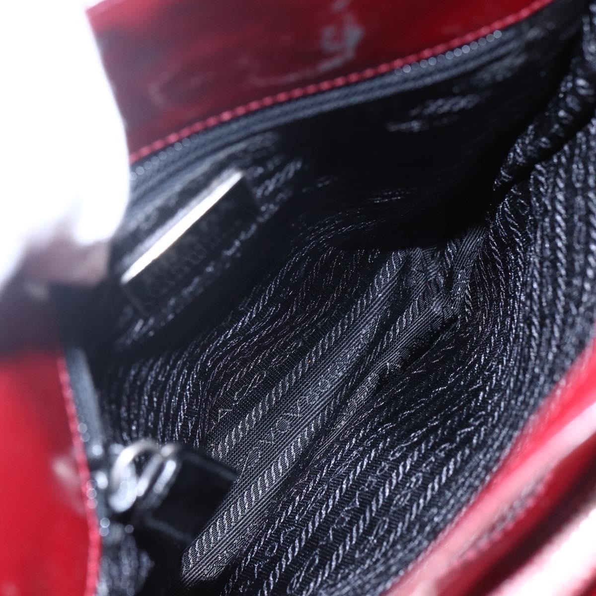 PRADA Tote Bag Enamel Red Silver Auth bs30465