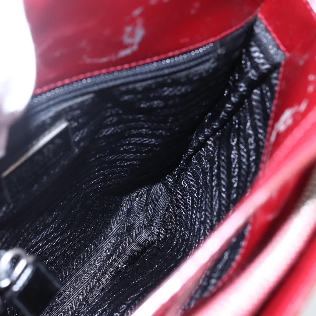 PRADA Tote Bag Enamel Red Silver Auth bs30465