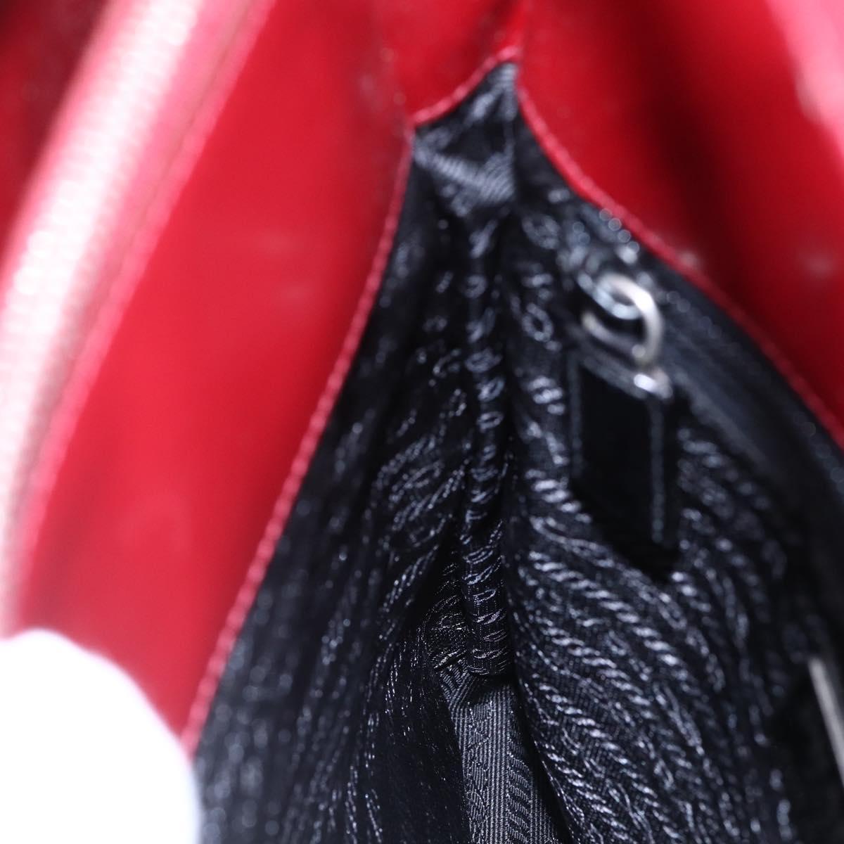 PRADA Tote Bag Enamel Red Silver Auth bs30465