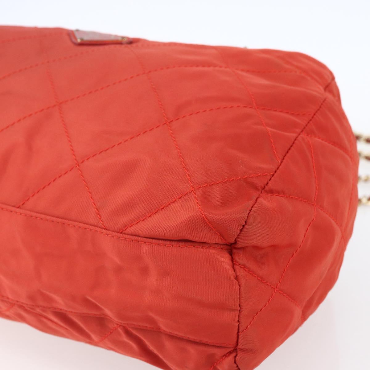 PRADA Chain Quilted Tote Bag Nylon Orange Gold Auth bs30467