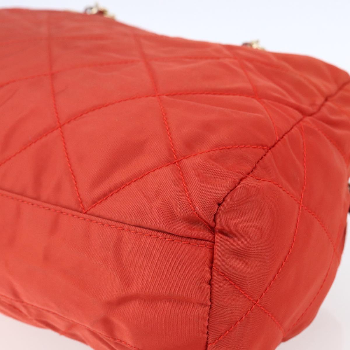 PRADA Chain Quilted Tote Bag Nylon Orange Gold Auth bs30467