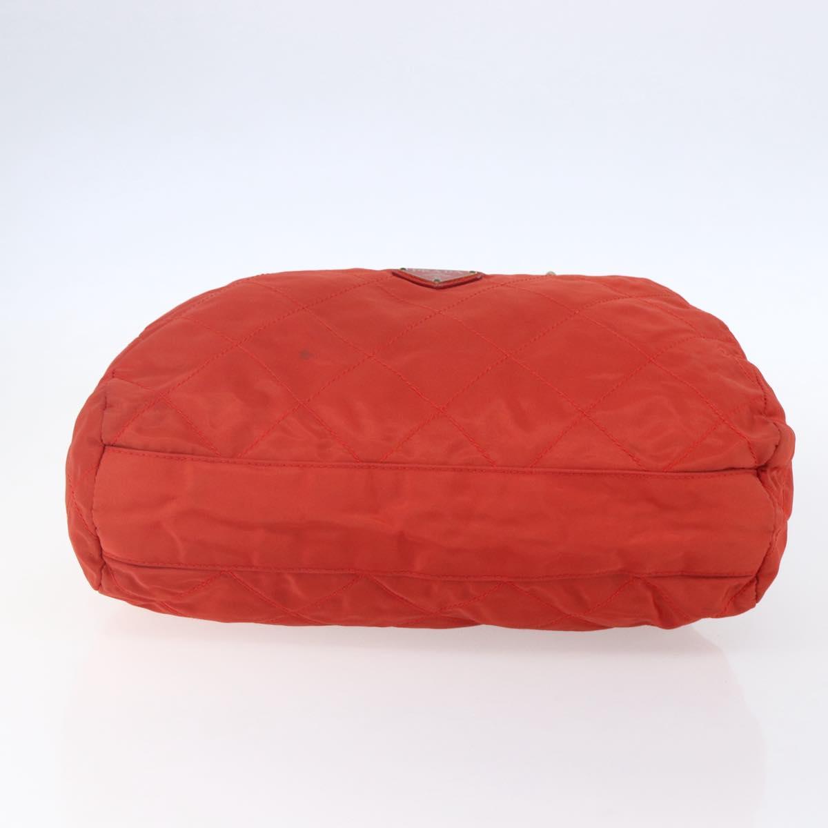 PRADA Chain Quilted Tote Bag Nylon Orange Gold Auth bs30467