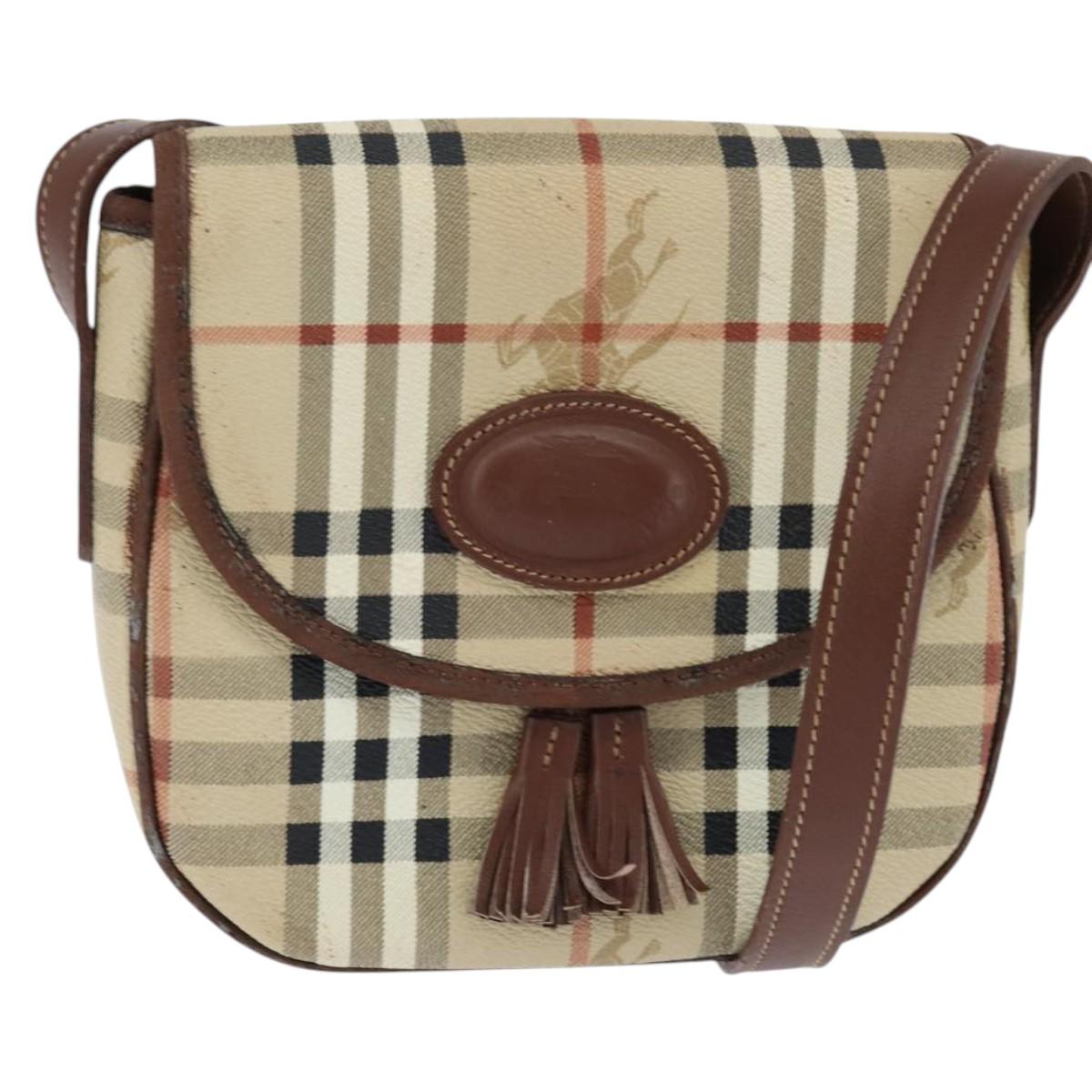 Burberrys Nova Check Shoulder Bag PVC Beige Gold Auth bs30473