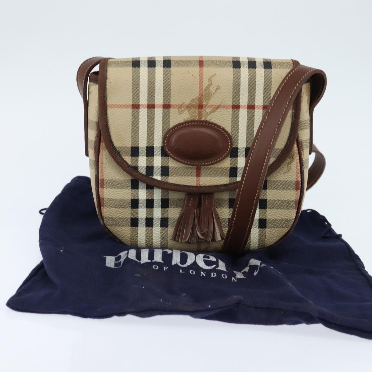 Burberrys Nova Check Shoulder Bag PVC Beige Gold Auth bs30473