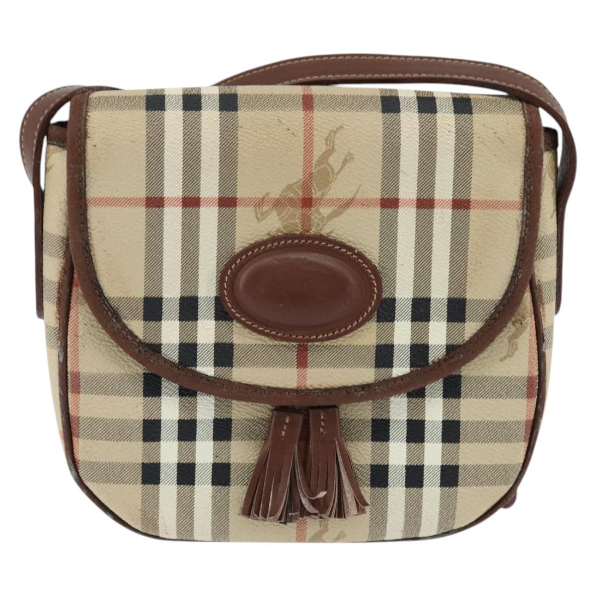 Burberrys Nova Check Shoulder Bag PVC Beige Gold Auth bs30473