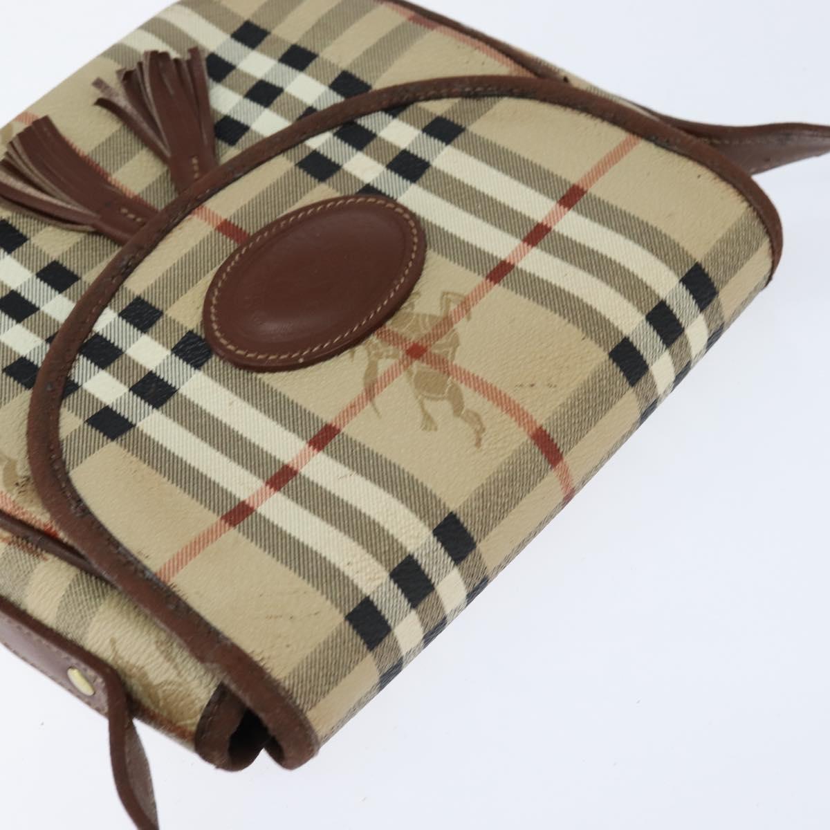 Burberrys Nova Check Shoulder Bag PVC Beige Gold Auth bs30473