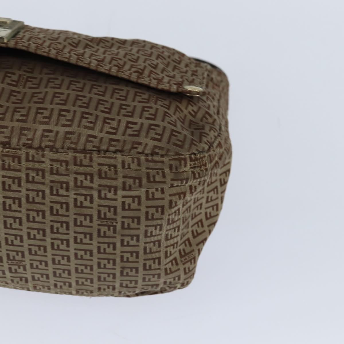 FENDI Zucchino Canvas Shoulder Bag Nylon Beige Gold Auth bs30474