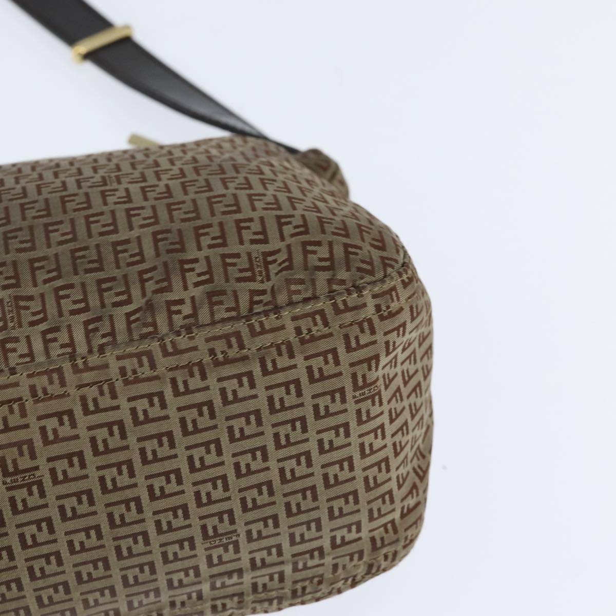 FENDI Zucchino Canvas Shoulder Bag Nylon Beige Gold Auth bs30474