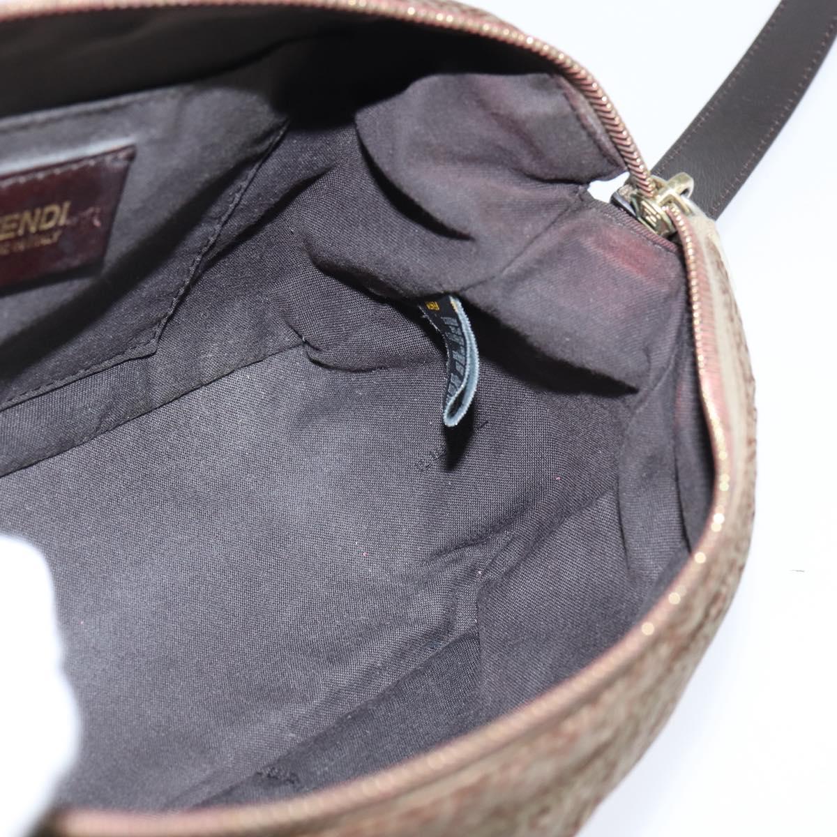 FENDI Zucchino Canvas Shoulder Bag Nylon Beige Gold Auth bs30474