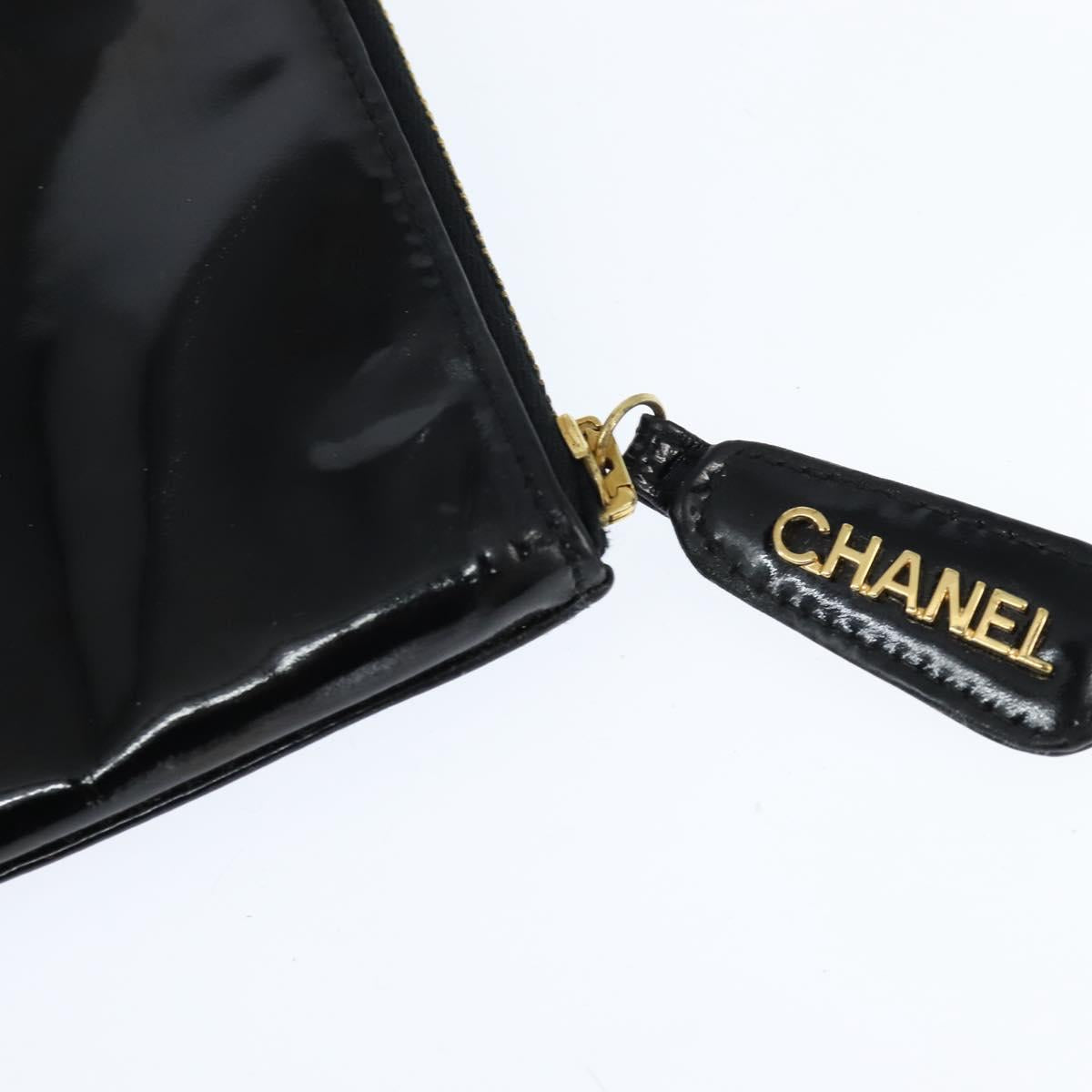 CHANEL Briefcase Patent leather Black Gold CC Auth bs30475