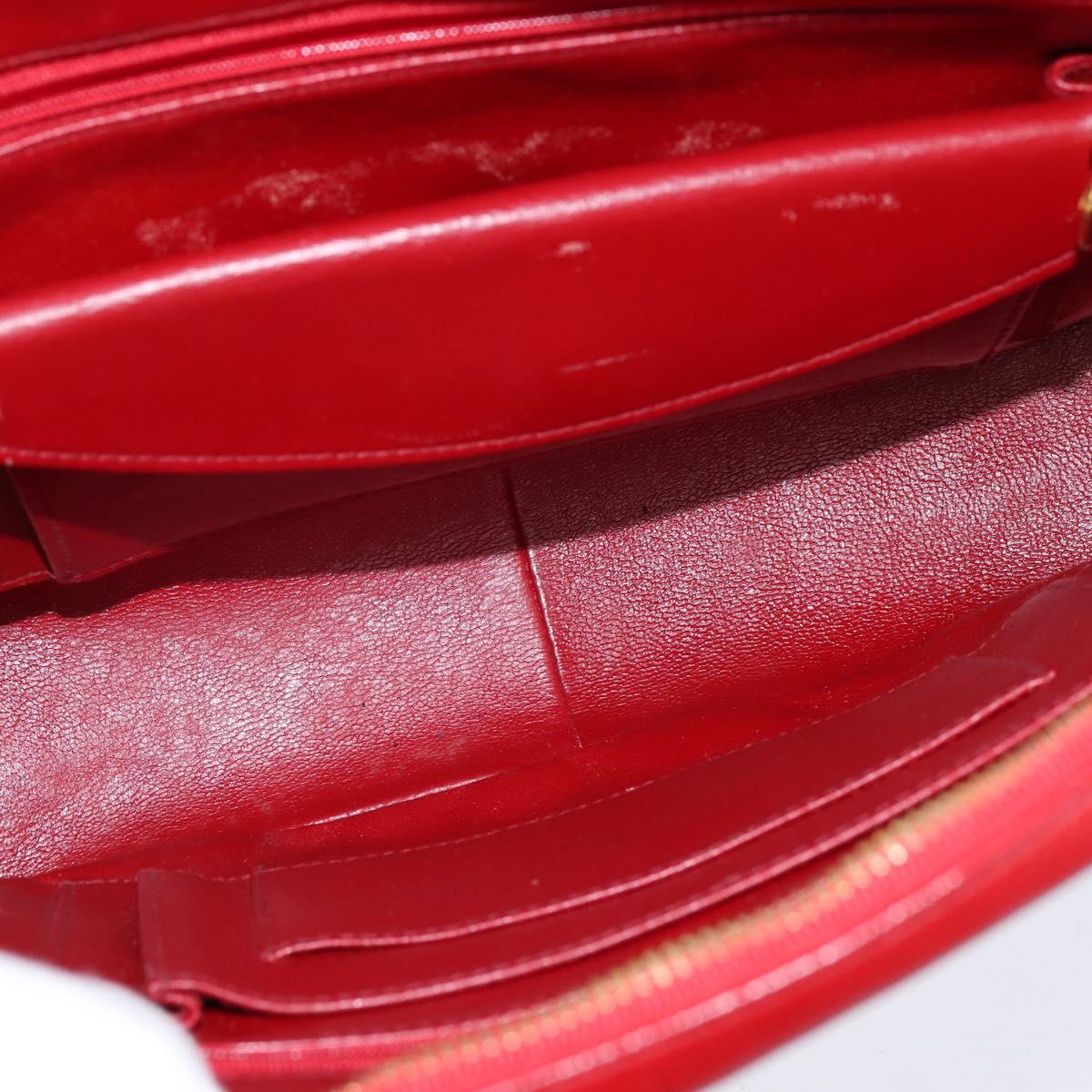 CHANEL V Stitch Shoulder Bag Lamb Skin Red Gold CC Auth bs30476