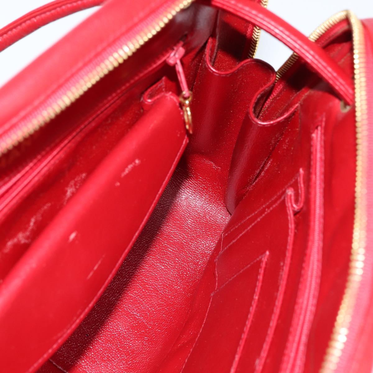 CHANEL V Stitch Shoulder Bag Lamb Skin Red Gold CC Auth bs30476