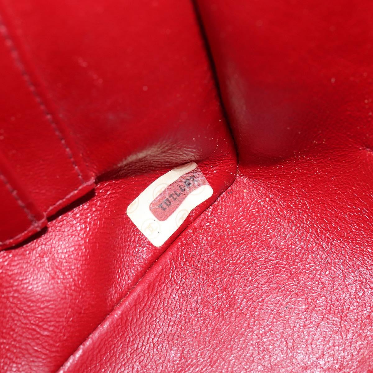 CHANEL V Stitch Shoulder Bag Lamb Skin Red Gold CC Auth bs30476