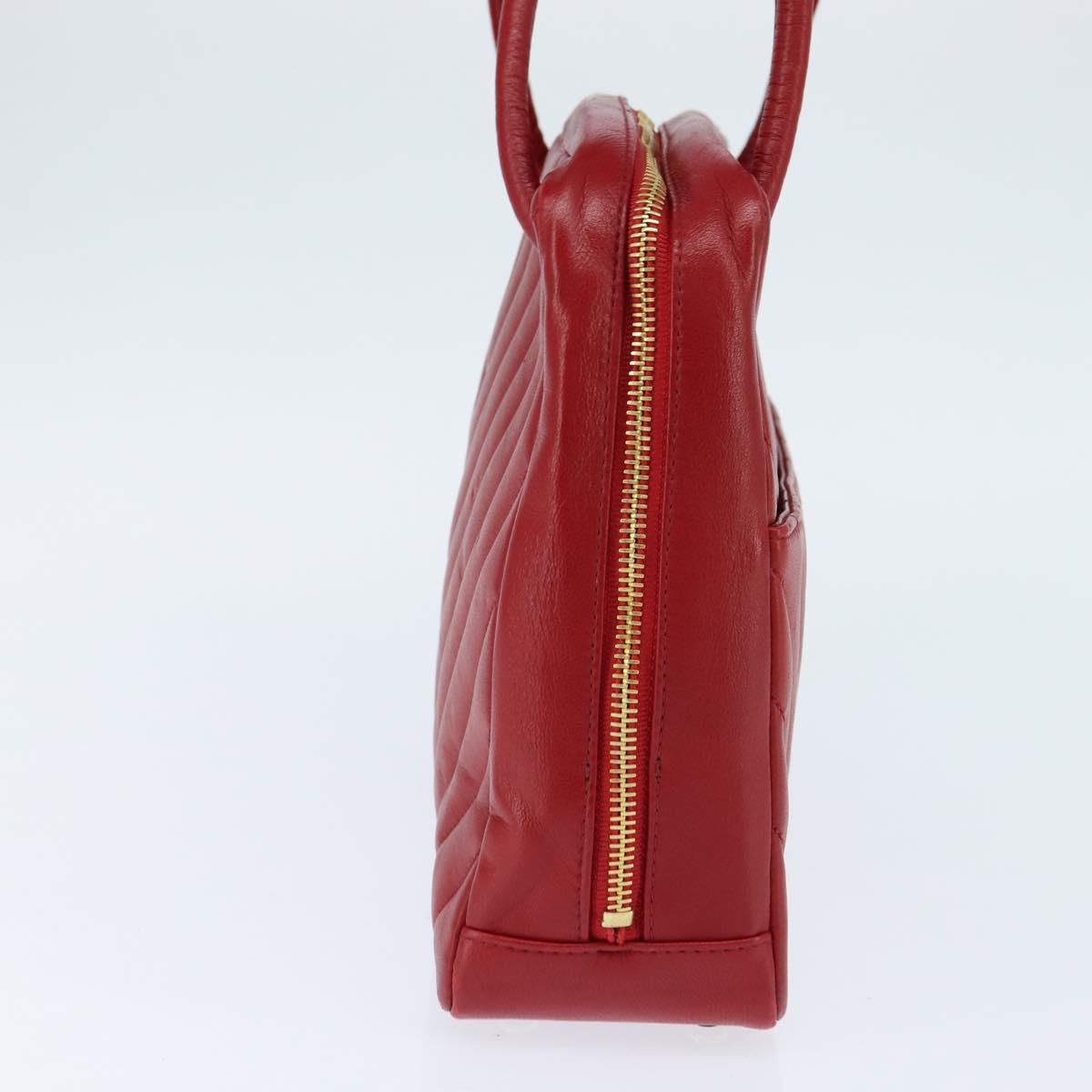 CHANEL V Stitch Shoulder Bag Lamb Skin Red Gold CC Auth bs30476