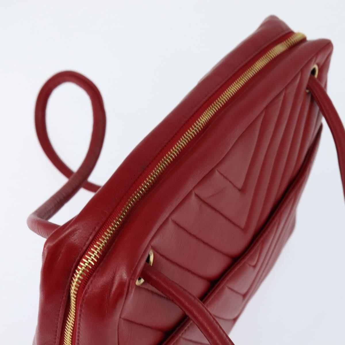 CHANEL V Stitch Shoulder Bag Lamb Skin Red Gold CC Auth bs30476