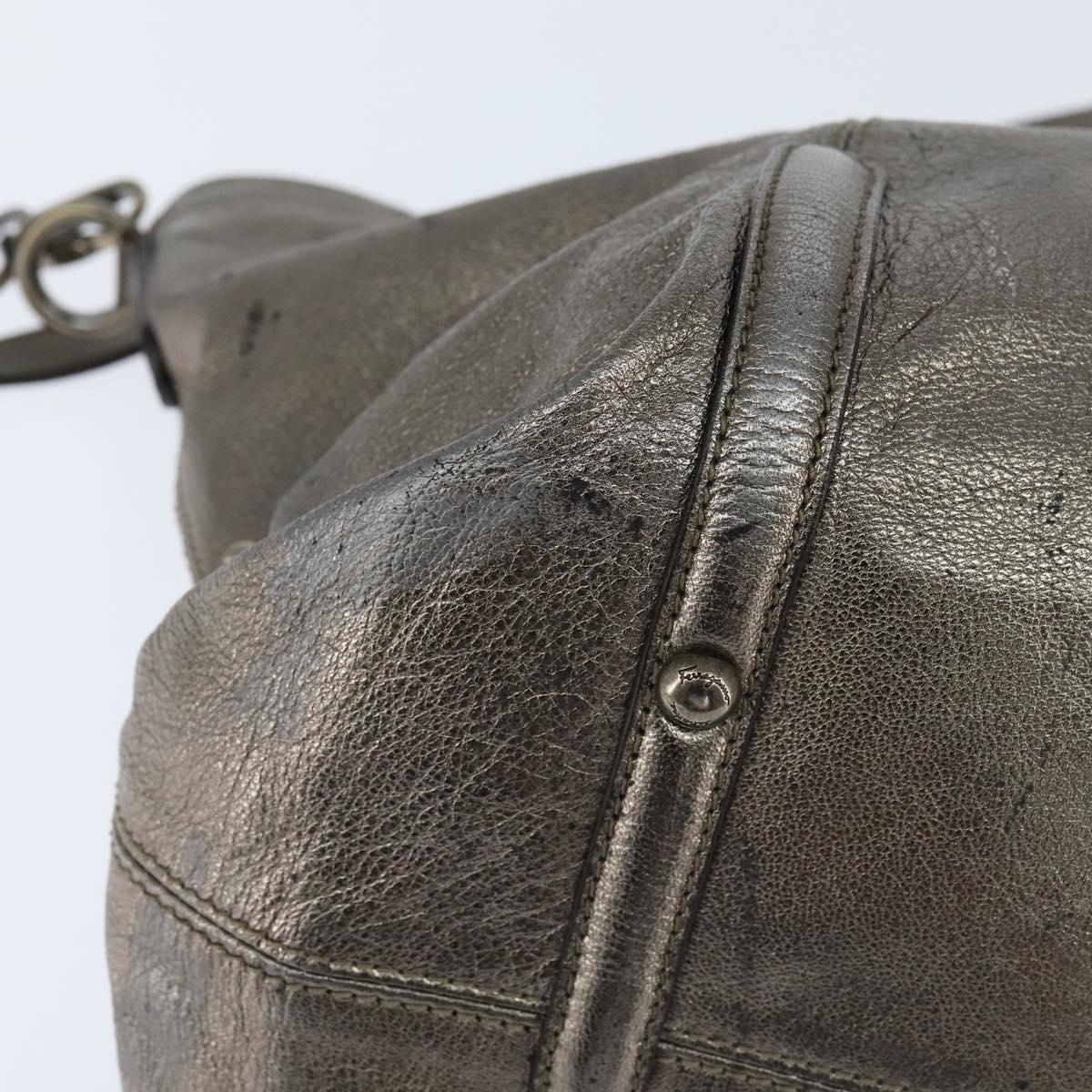 Salvatore Ferragamo Gancini Hand Bag Leather 2way Silver Auth bs30477