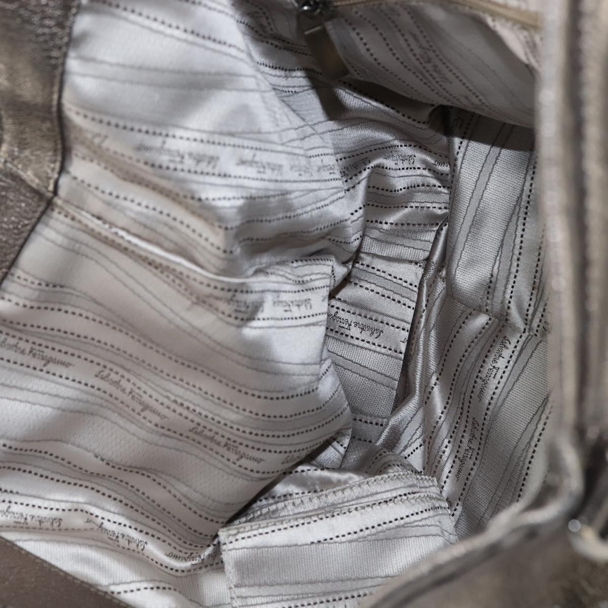 Salvatore Ferragamo Gancini Hand Bag Leather 2way Silver Auth bs30477