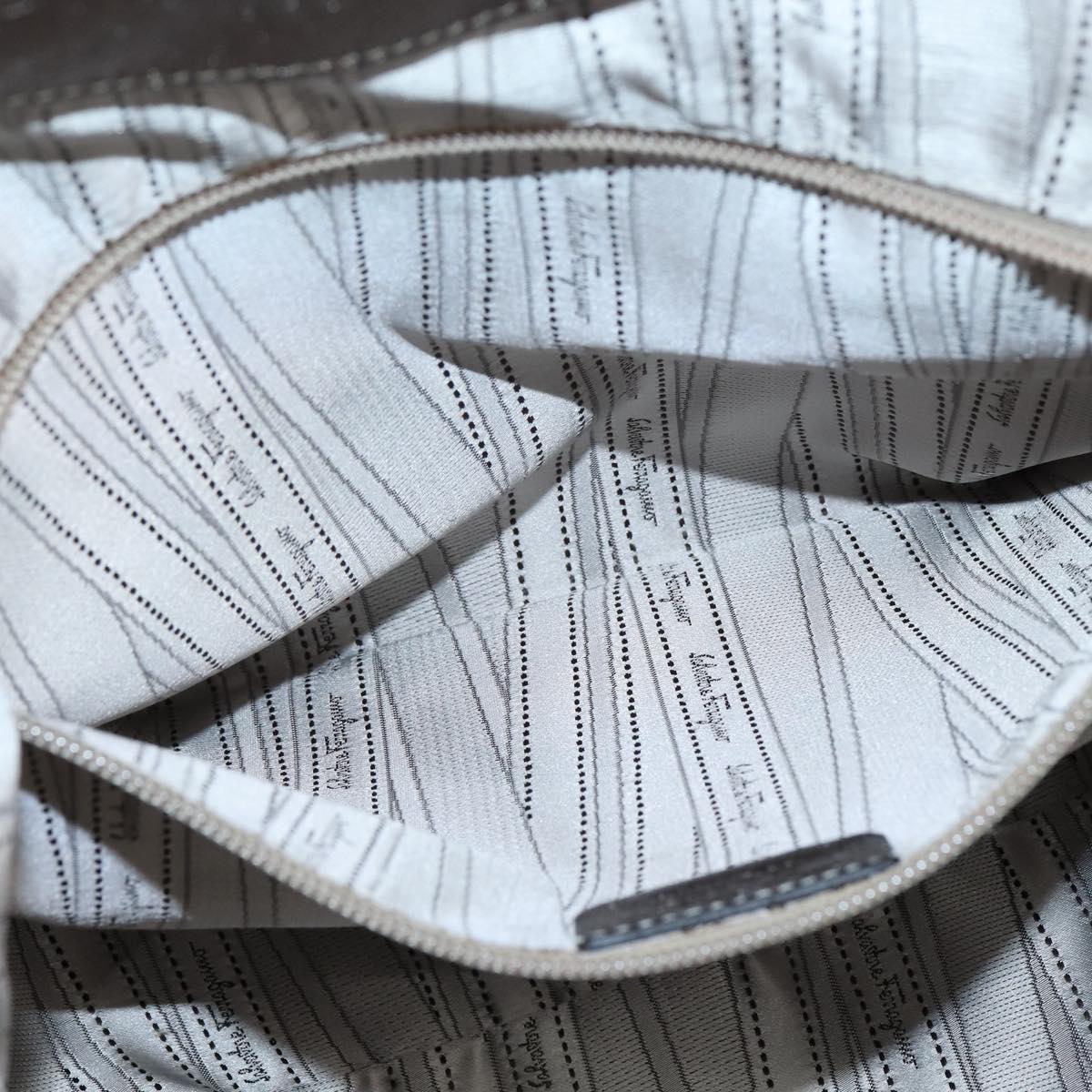 Salvatore Ferragamo Gancini Hand Bag Leather 2way Silver Auth bs30477